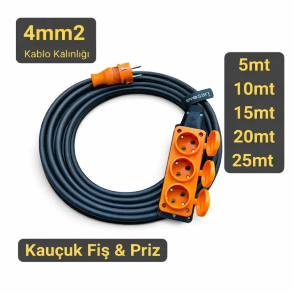Evoşarj Elektrikli Araç Şarj Uzatma Kablosu 4mm2, 16A, 5mt | 10mt | 15mt | 20mt | 25mt | 30mt